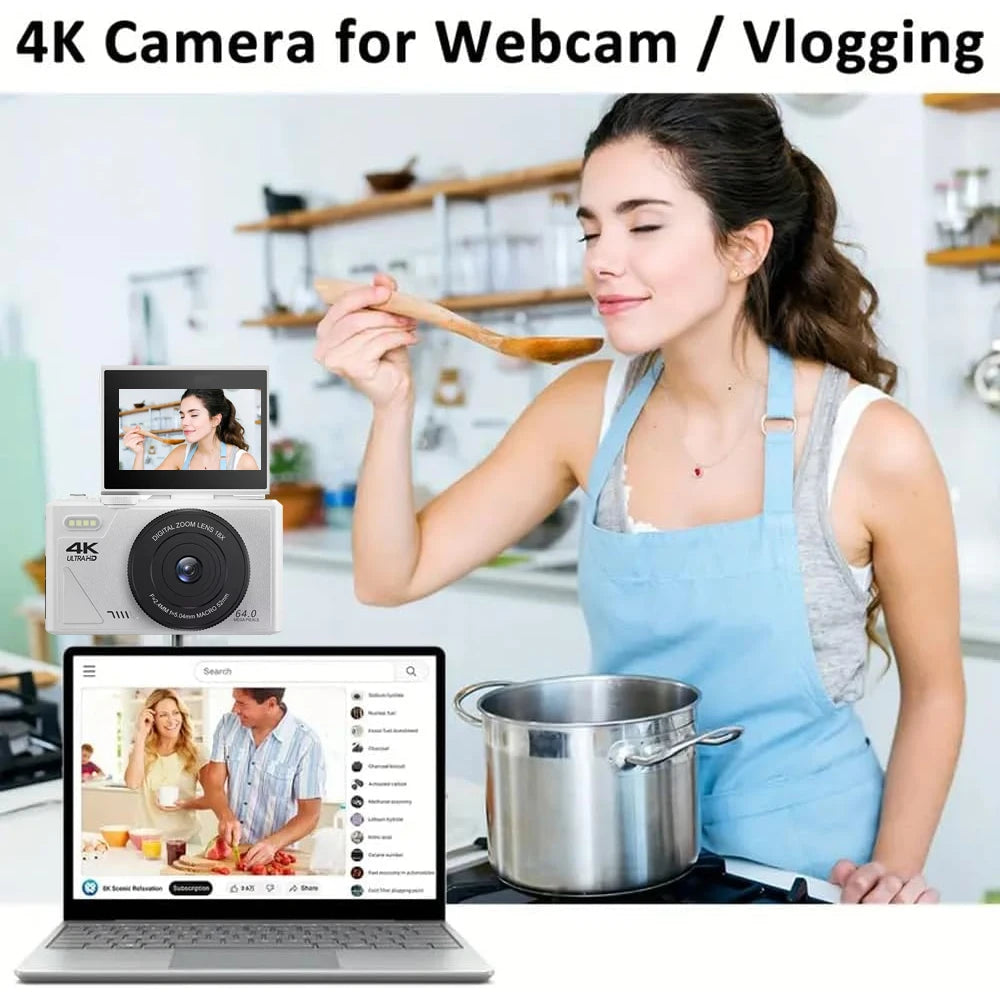64MP Digital Photography Camera 3.0" Flip Screen WIFI 18X Digital Zoom 4K Vintage Vlog Video Recorder YouTube Webcam Cameras