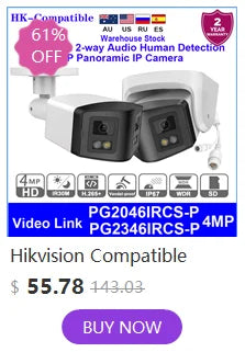 Hikvision Compatible 4K 8MP 180° Panoramic IP Camera IR&ColorVu 2-way Audio Human Detection SD Card Slot Plug&Play HIK NVR