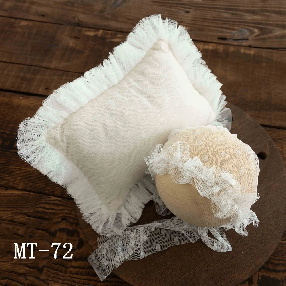 Newborn Photography Props Lace Hat+Pillow 2pcs/Set Baby Posing Props Up Pillows Studio 0-1 Month Infant Photoshoot Accessories