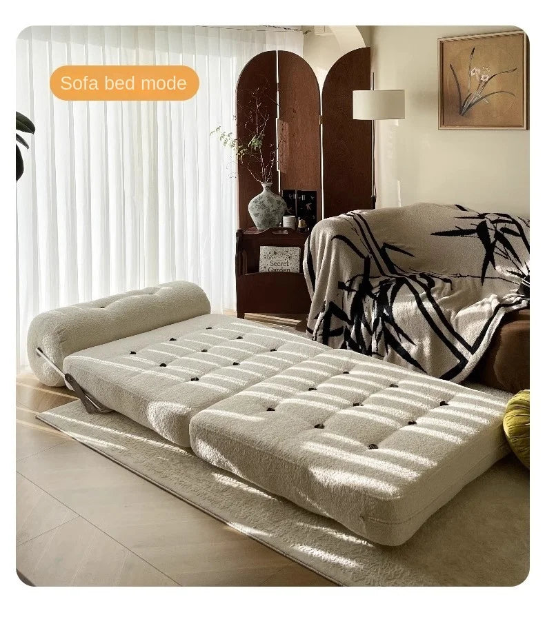 X&D Cream Style Lamb Fleece Leisure Folding Sofa Bed Fold Dual Use Single Small Unit Living Room Balcony Leisure Sofa Lazy Sofa