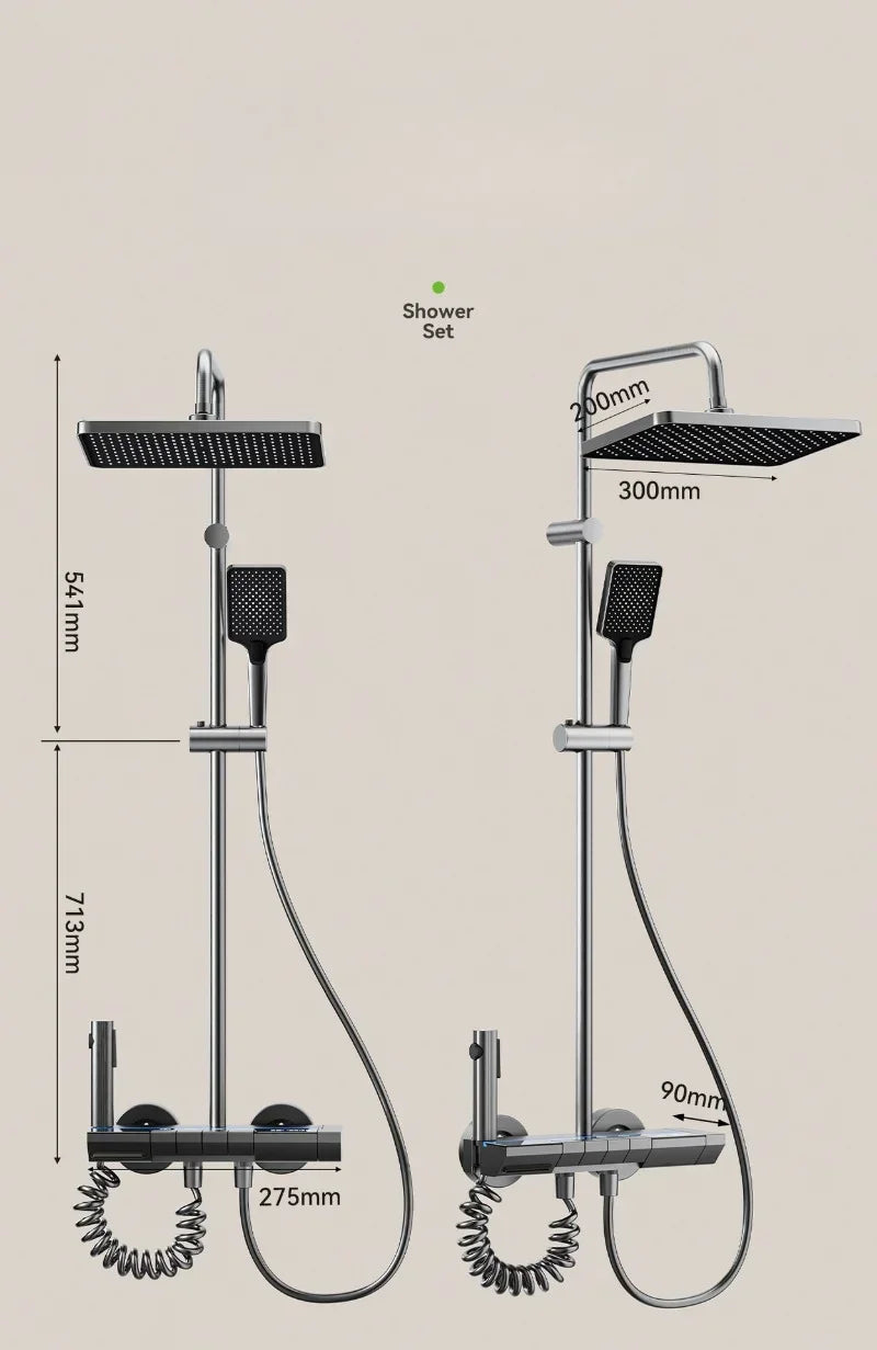 Grey Intelligent Digital Shower System Wall Mounted Bathroom Shower Faucet Set Temperature Display Rainfall Bathroom Shower Set