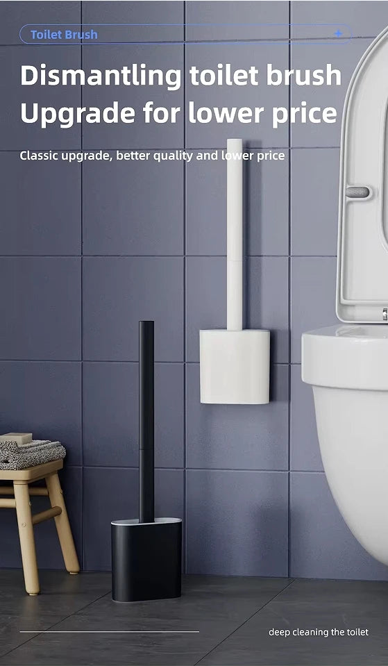 1PC Black Wall Mounted Toilet Brush Silicone Flat Brush Head Toilet Brush Cleaner Brush Set Toilet Cleaning Brush Bathroom