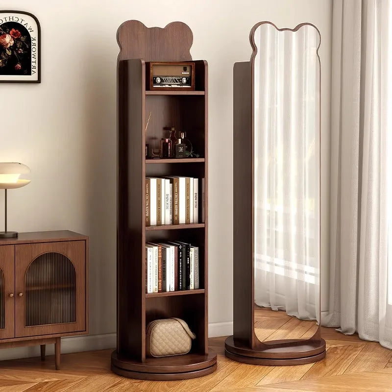 Bookshelf full-body mirror rotating mobile dressing floor mirror bookshelf integrated storage fitting mirror