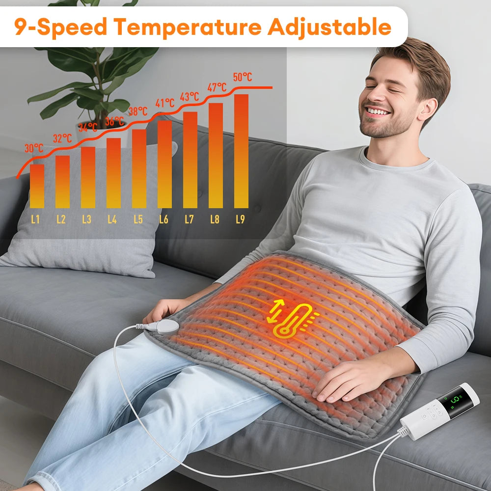 Electric Heating Pad for Back Abdomen Period Cramps Relief 9 Levels Hot Compress 4 Levels Timing Washable Soft Massage Mat