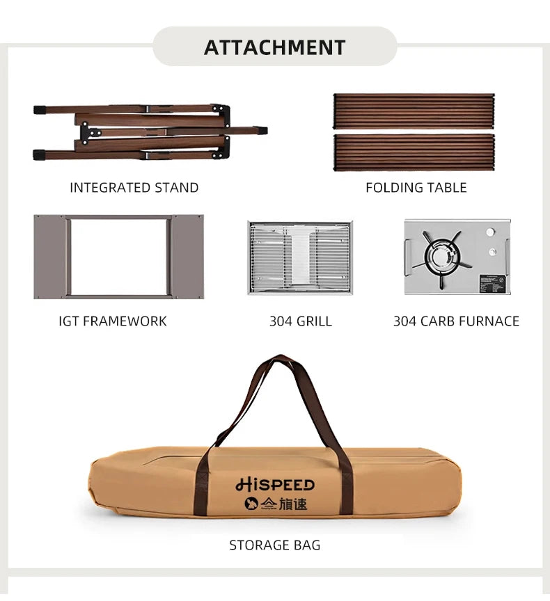 Outdoor Camping Folding multifunctional IGT Wood table Gas Stove Portable lightweight Camp BBQ Grill Table Picnic table