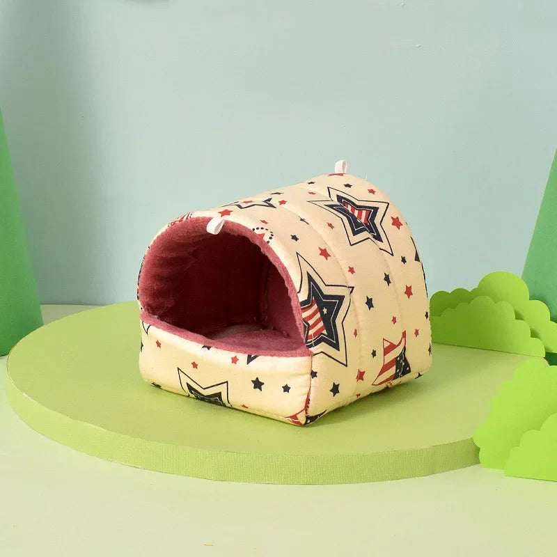 Cute Cartoon Rabbit Squirrel Mini Cage Guinea Pig Nest Small Animal Mice Rat Pet Sleeping Bed Hamster House Winter Warm Soft Mat