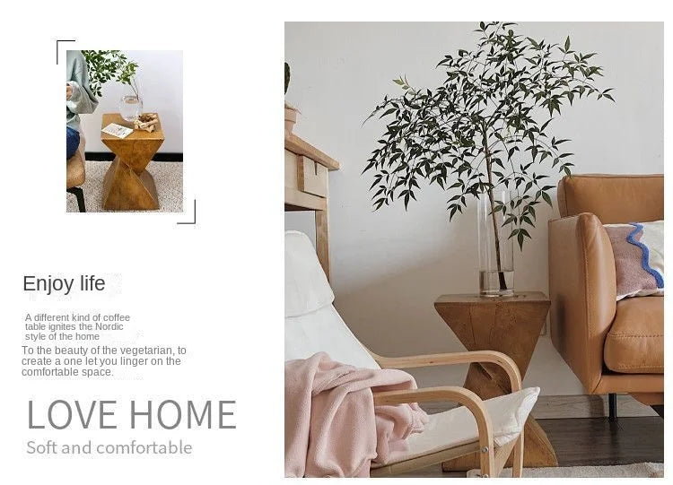 X&D Nordic Minimalist Magnesium Oxide Tea Table Art Homestay Living Room Sofa Imitation Wood Grain Edge Table Bedroom Table 2025