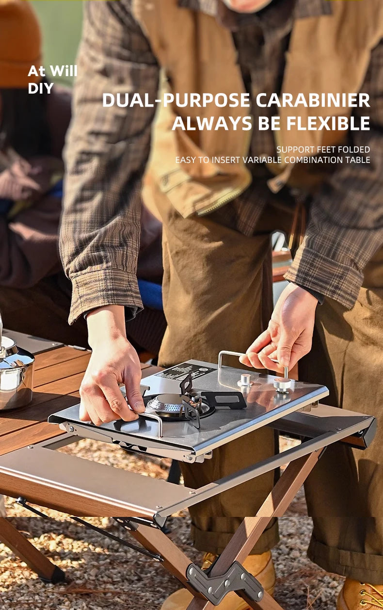 Outdoor Camping Folding multifunctional IGT Wood table Gas Stove Portable lightweight Camp BBQ Grill Table Picnic table