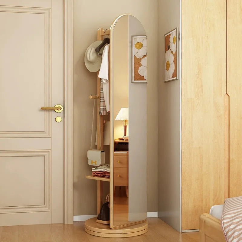 Solid wood full-body mirror floor mirror bedroom home rotatable full-length mirror hanging hanger integrated