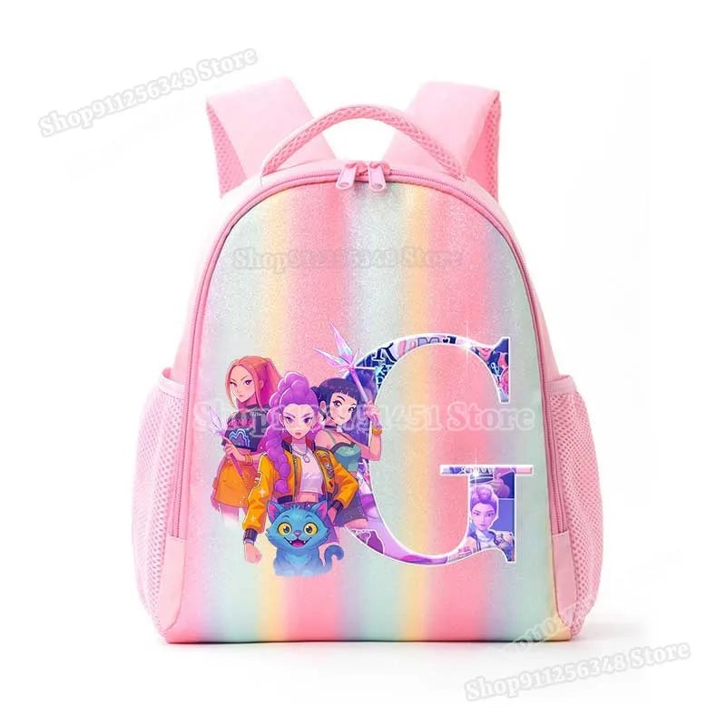 Anime K-pop Demon Hunters Letter A-Z Print Kids Backpack Girls Lightweight Casual School Back Pack Rainbow Color Mochilas Gifts
