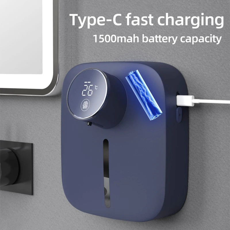 Wall-mounted Automatic Soap Dispenser Multifunctional Infrared Sensor LED Digital Display Touchless Foam USB Rechargeable