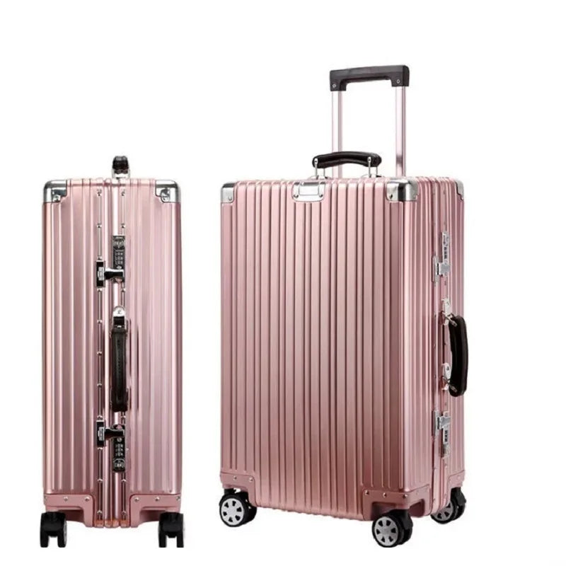 Top Quality Aluminum-Magnesium Alloy Vintage Suitcase, 20/24/26/29 Inch Lightweight Travel Trolley Luggage With Leather Handle
