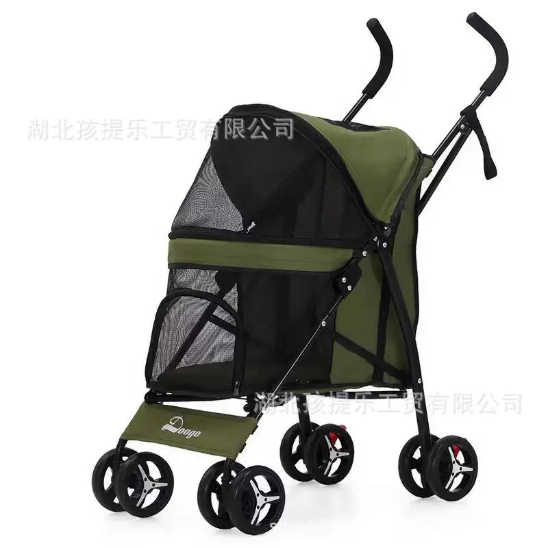 Lightweight Folding Pet Stroller Cat Dog Four Wheel Stroller Pet Out Teddy  Cat Stroller
