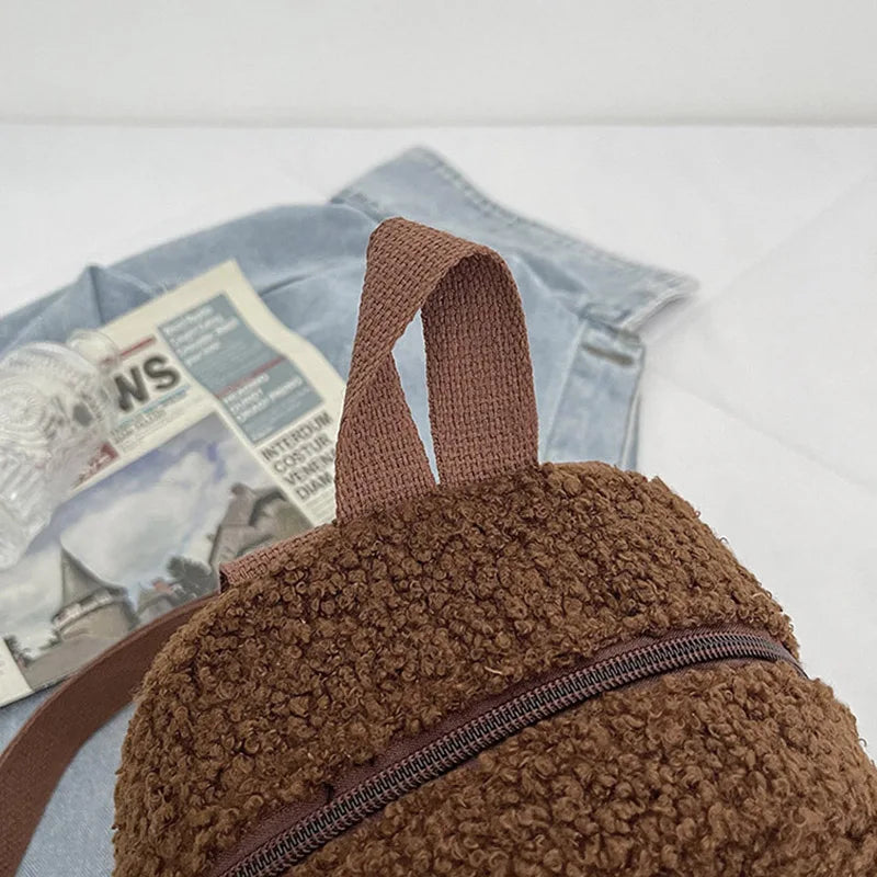 Cute Mini Plush Backpack for Kids Adult Parent-Child Shoulder Bag Autumn Lamb Fleece High-capacity Korean Student Samll Backpack
