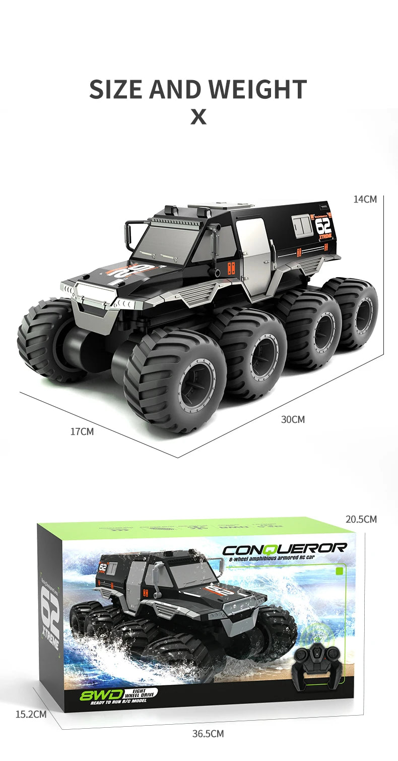 ﻿ JJRC Q137 8x8 2.4G Remote Control Car 8wd Off-road Amphibious Stunt Vehicle 8-Wheel Speed Racing Truck Waterproof Crawler Toys