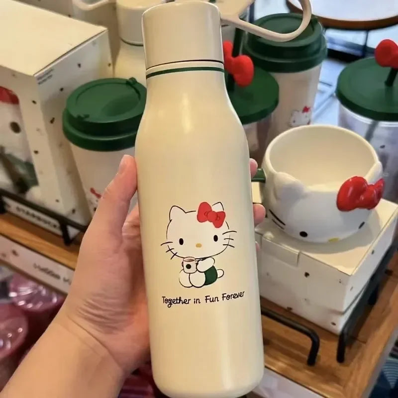 Hello Kitty Stainless Steel Mug Cute Portable Student Min Sports Cup for Outdoor Gift Replica Kitchen Dining Bar Drinkware