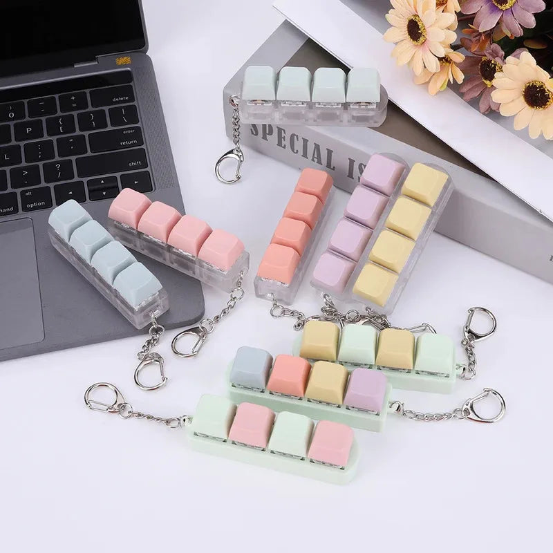 Mechanical Keyboard Switch Keychain - 4 Key Fidget Toy for Stress Relief, DIY Pressing Sensory Gift for Adults