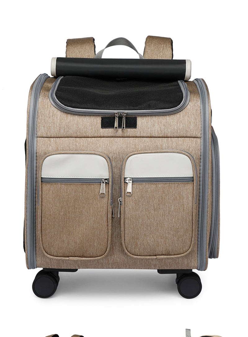 2 In 1 Large Pet Backpack Cat Stroller Pet Carrier with Wheels Portable Foldable Tie-Rod Pet Bag Cat and Dog Travel Carrier Bag