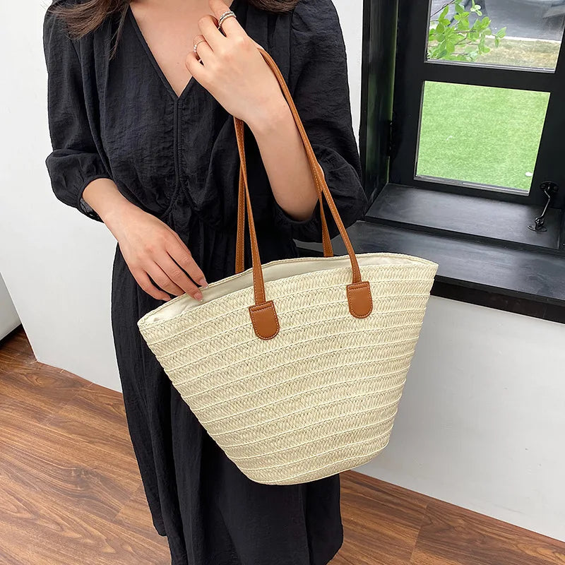 Women's Large Capacity Shoulder Bag Summer Straw Woven Basket Handbag Fashion Female Luxury Designer Beach Bag Bali Shopper Tote