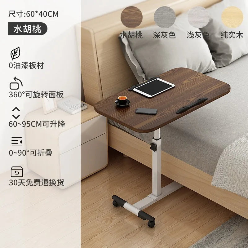 Tilting Overbed Table with Wheels, Height Adjustable Bedside Desk, 2 Tilting Desktops, Mobile Laptop Table Stand Desk