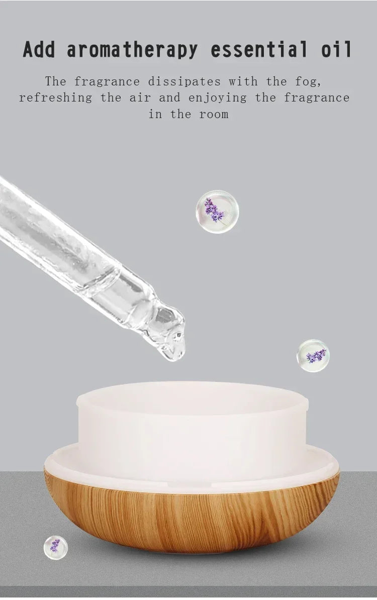 350ML Aromatherapy Essential Oil Diffuser Wood Grain Remote Control Ultrasonic Air Humidifier Cool with 7 Color LED Light