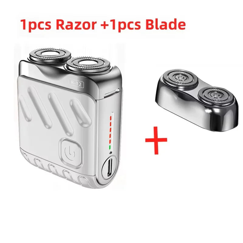 Mini Electric Shaver Dual Head Waterproof Type-C Rechargeable Shaver Travel Rotary Razor Men's Portable Hair Beard Trimmer Tool