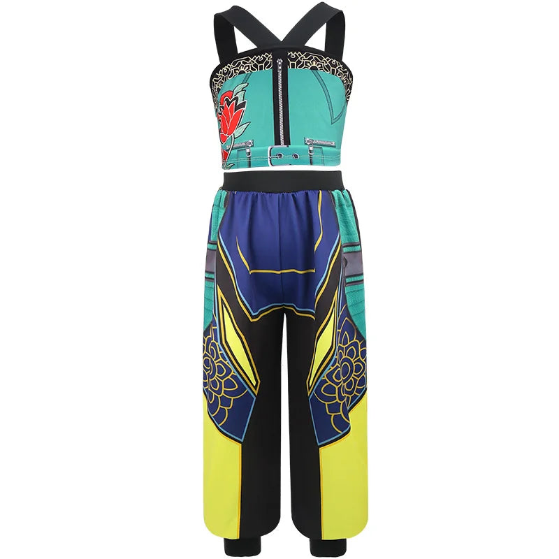 Girl Devil Hunter Pop Singer Embroidered Coat Top Shorts Tassel Necklace 4-piece Halloween Stage Set 4-12-year-old Girl Clothes