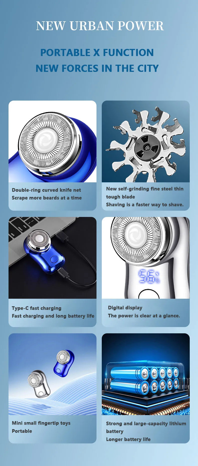 Mini Electric Shaver for Men Portable Beard Knife TYPE-C Charging Shavers Face Body Razor with Digital Power Display