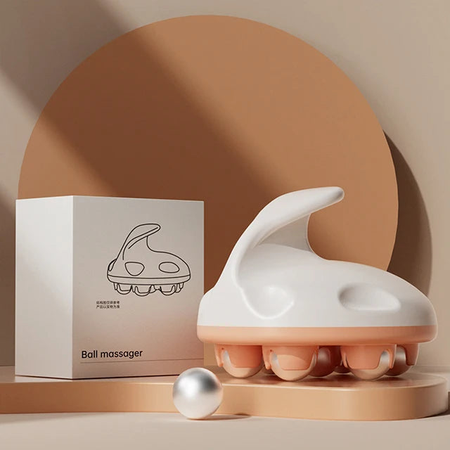 Hand Roller Massager With 360-degree Metal Balls For Neck Abdomen Thigh Back Body Pain Relief Deep Tissue Muscle Relax