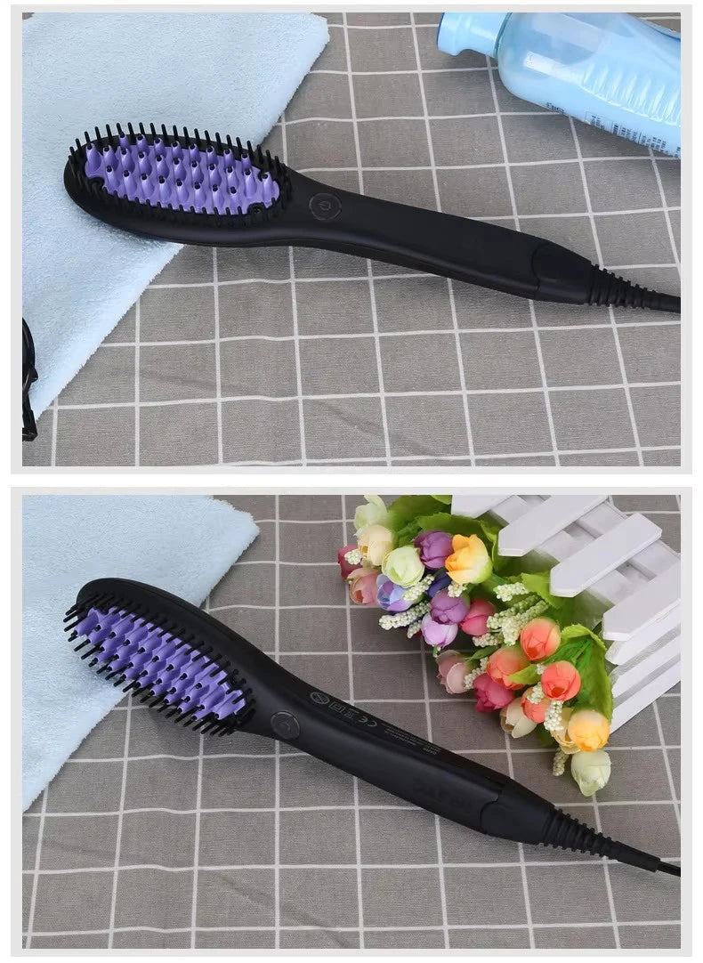 Professional Hair Straightening Brush Black Electric Ceramic Comb Multifunctional Hairbrush Electronic Curler Curling Tool Irons