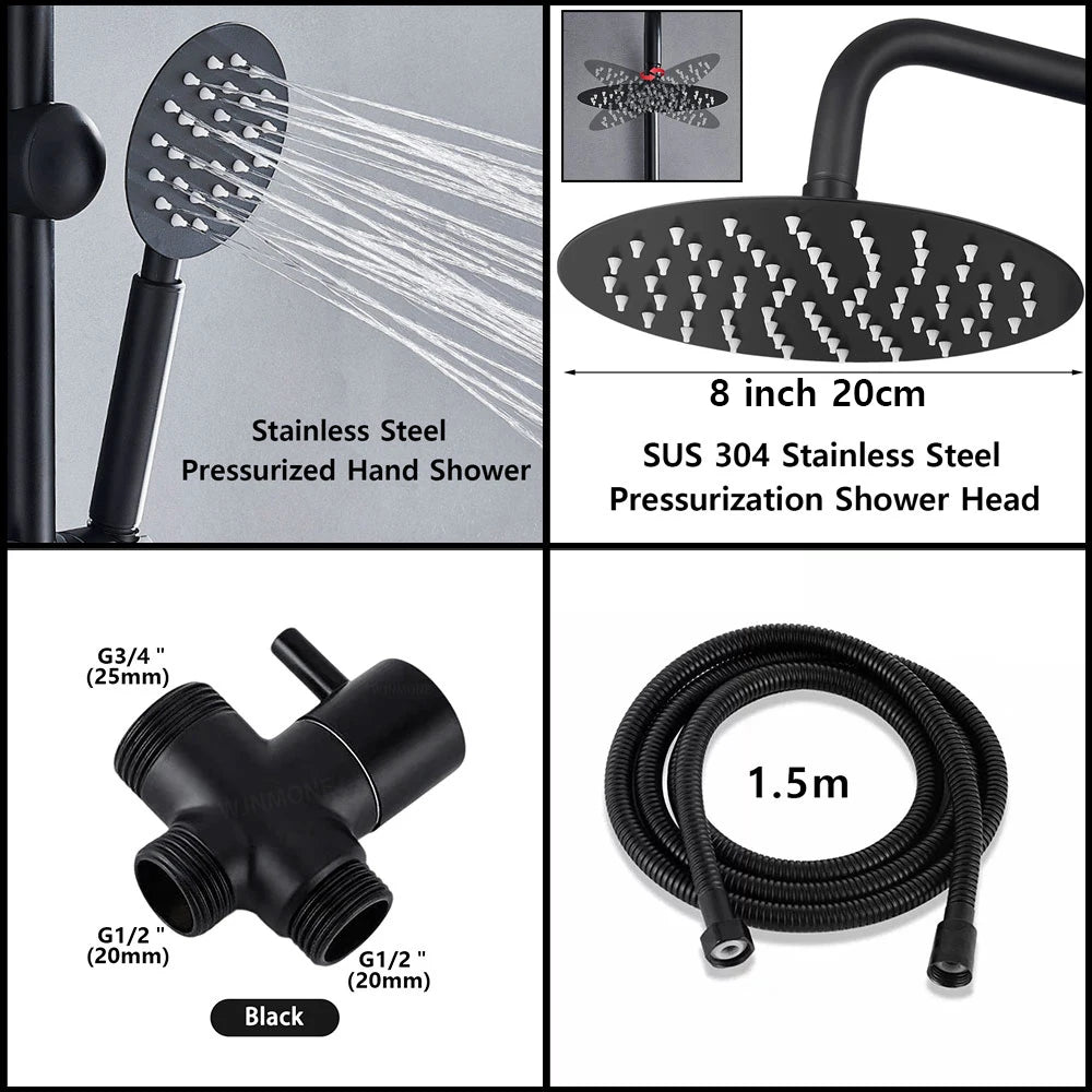 High Quality Solid Brass Bathroom Bathtub Shower Faucet Set Wall Mounted Rainfall Mixer Water Tap Black Split Shower System Kits