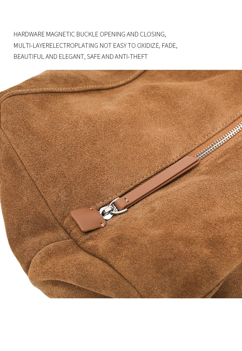 Women's Suede Cow Genuine Leather Shoulder Bags Ladies Soft Cowhide Crossbody Bag Female Design Luxury Lazy Commuting Handbag