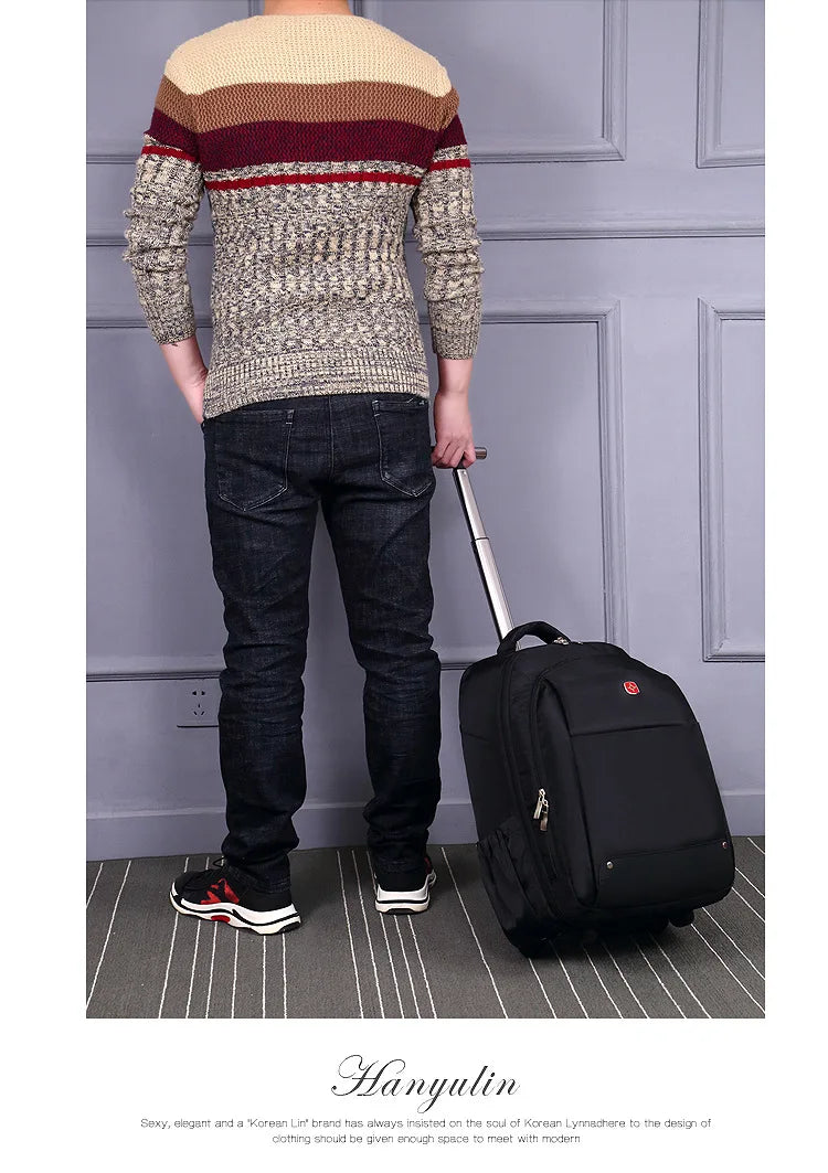 Men Trolley Backpack Shoulders Travel Bag with Wheels 24 Inch Students Rolling Luggage Business Trolley Large Capacity Suitcases