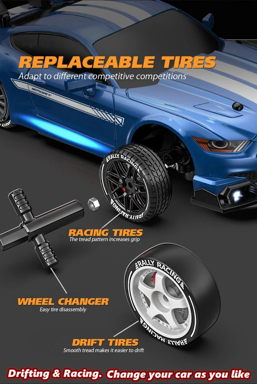 RC Drift Car 4WD Remote Control High Speed Racing Vehicle with LED Lights 2.4GHz Radio 4x4 Off-Road Truck Toy for Children Kids