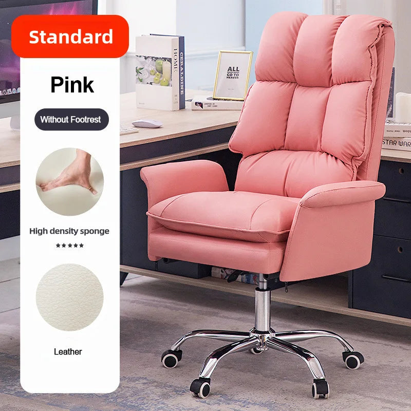 Boss Computer Chair Home Office Computer Sofa High Backrest PU Leather Ergonomic Reclining Swivel Seat for Home Study Backrest