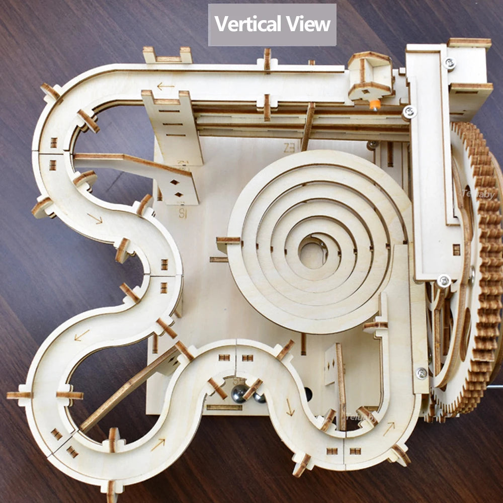 3D Wooden Puzzle DIY Mechanical Manual Model  Building Kits Assemble Toys Marble Run Set with 4 Ball for Adult Kids Gifts