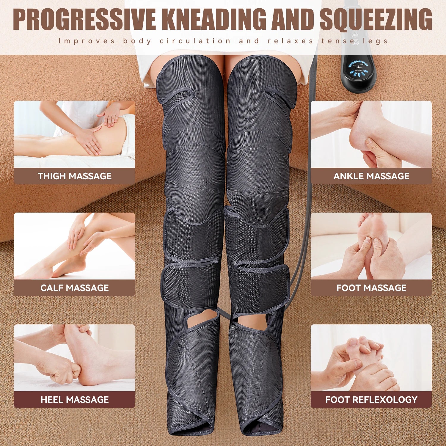 Air Compression Leg Massager Foot Calf Machine Blood Circulation Relaxation Instrument Long Airbag Vibration Heating Knee Tool