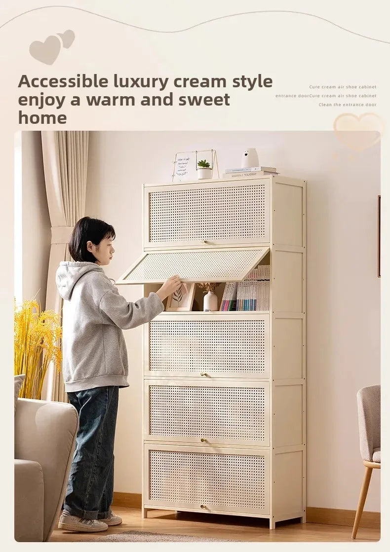 White Living Room Floor Cabinet for Tatami Bay Window Storage Cabinet Multifunctional Balcony Organizer Space-Saving Cupboard