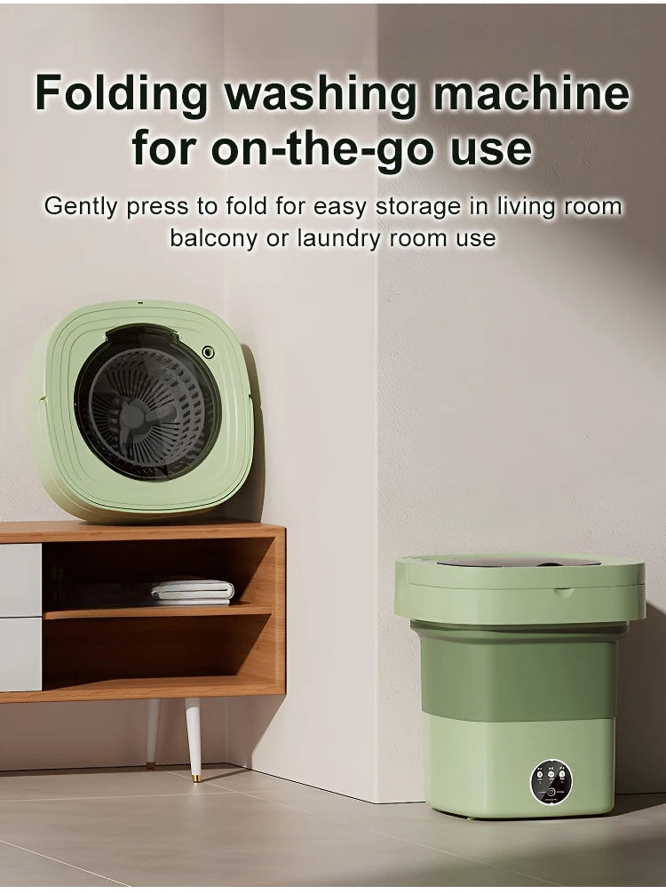 Folding Portable Washing Machine 8.5L Large Capacity Clothes Spin Dryer Bucket Travel Underwear Socks Ultrasonic Mini Washer