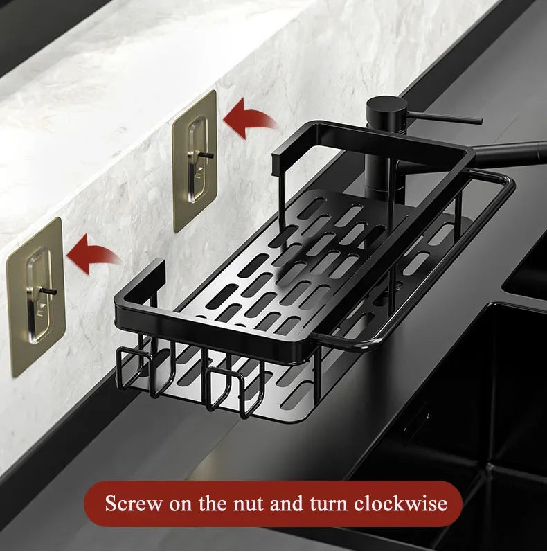 Aluminum Kitchen Storage Rack No-drill Sink Drain Rack Self-draining Sink Shelf Sponge Holder Dishcloth Towel Rack Filter Basket