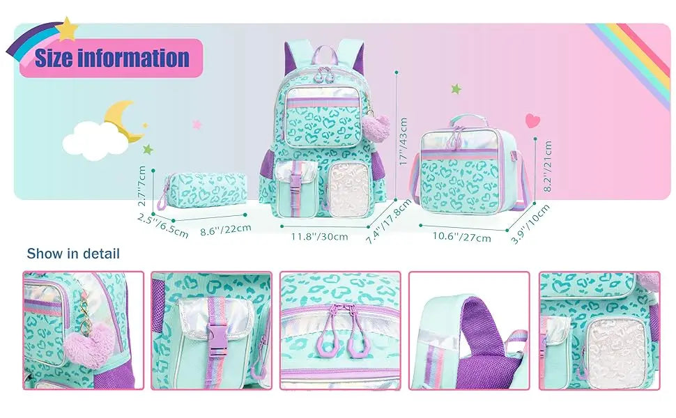 Meetbelify Backpack for Girls Schoolbag Aesthetic Backpack for Elementary Student Teen Girls Bookbag with Lunchbox and Penbag