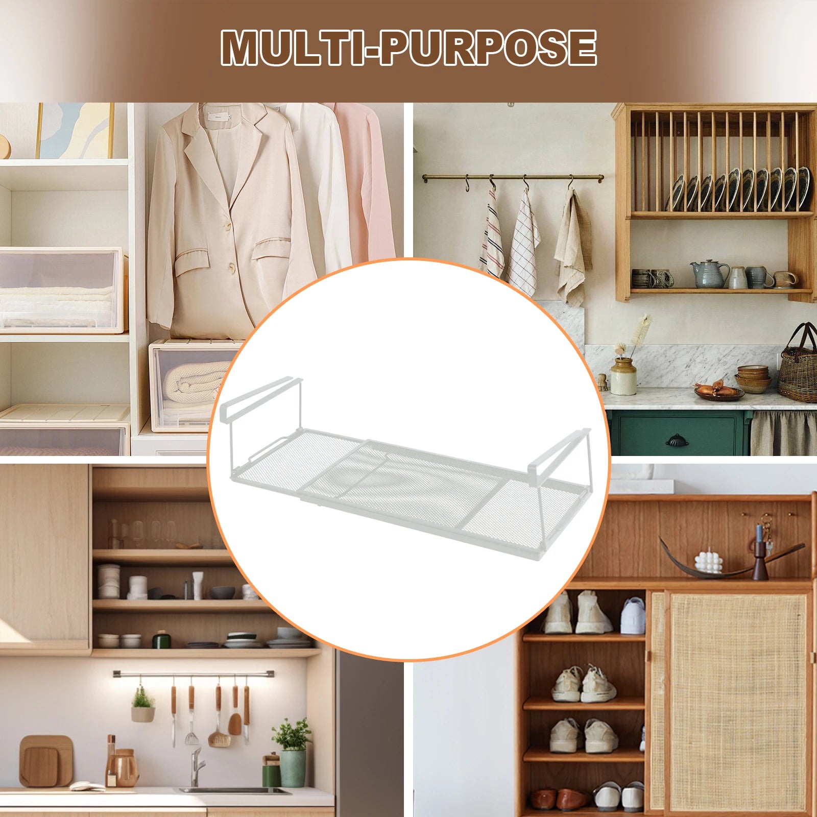 Extendable Under Cabinet Organizer Shelf Steel Under Desk Storage Rack Multipurpose Kitchen Household Hanging Storage Basket