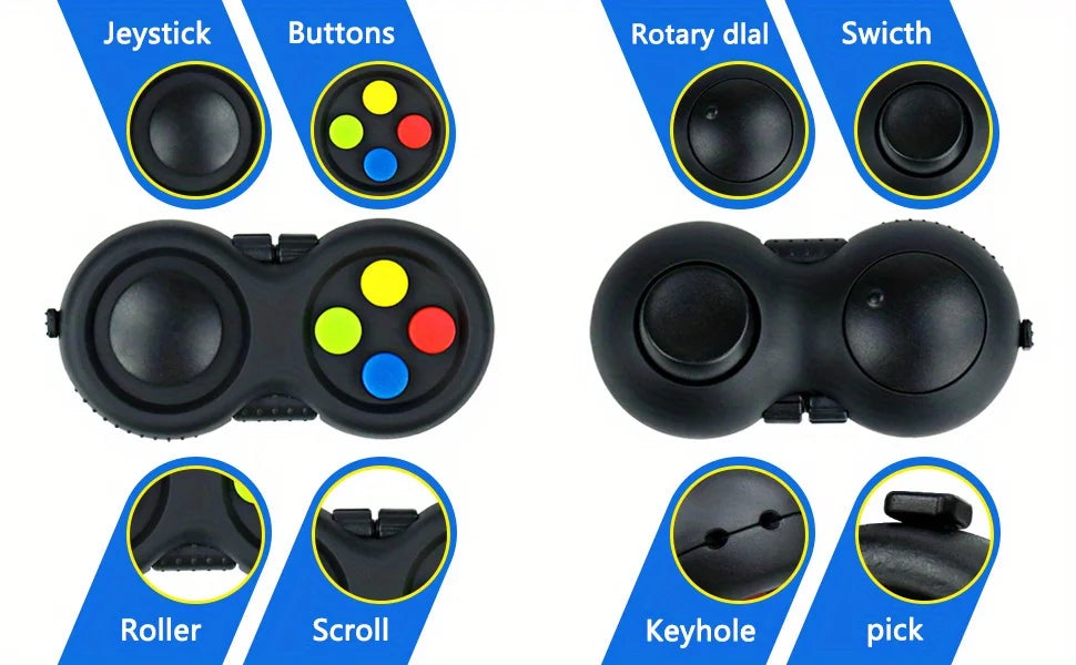 Fidget Pad with 8 Fidget Functions, Fidget Controller Stress Reducer, Fidget Toy Cube Relieves Stress and Anxiety Toys