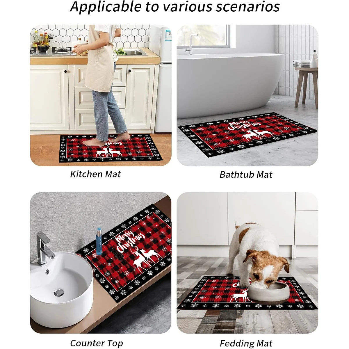 Christmas Kitchen Floor Mats, Plaid Pattern Kitchen Runner Rug for Kitchen Decoration Home 2024 Navidad Noel Gifts New Year 2025