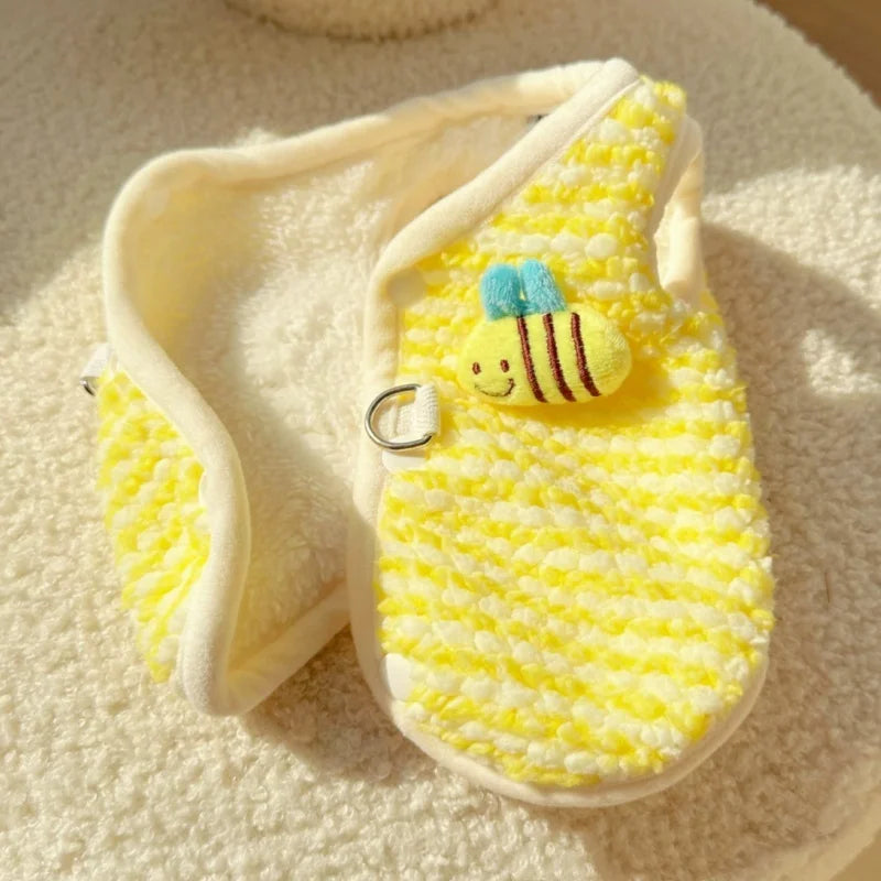 Cute Plaid Dog Jacket Coat Warm Cotton Dog Clothes Autumn Puppy Vest Jacket Bee Pattern Cat Cardigan Coat Chihuahua Pet Apparel