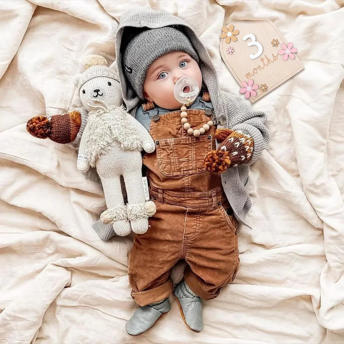 Newborn Wooden Monthly Milestone Cards Keepsakes Double Sides Flowers Number Month Girls Boys Baby Photography Props Accessories