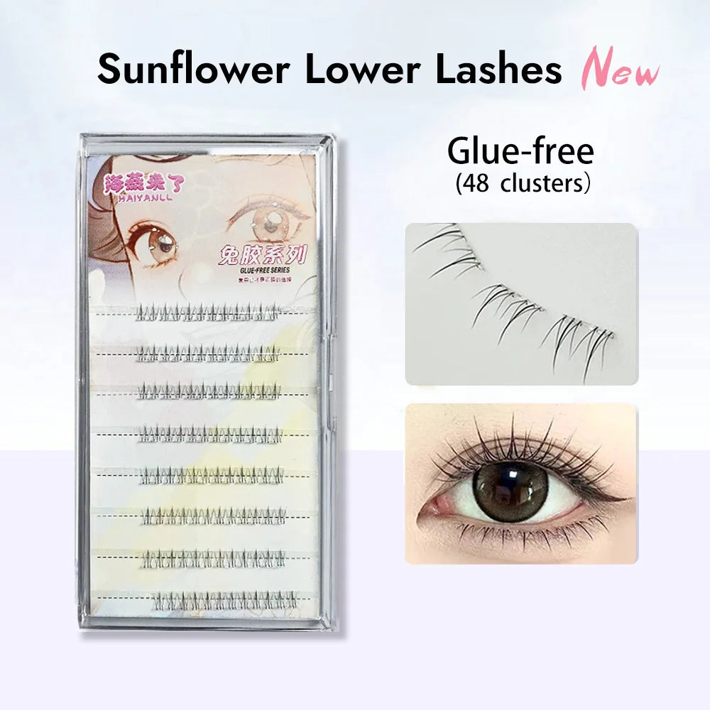 Glue-free False Eyelashes, Fishtail Princess Lazy Eyelashes, Natural Transparent Stem, Reused 48 Clusters Large Capacity