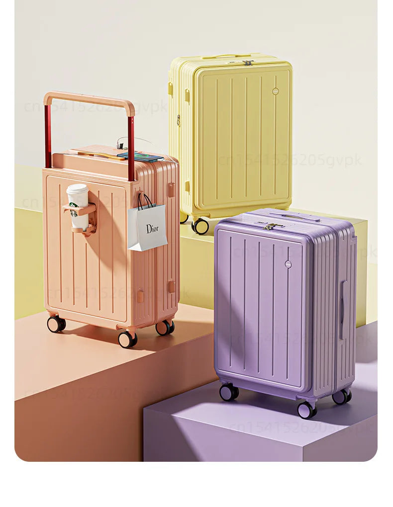 Front Opening Multi-Functional Suitcase Business Wide Trolley Luggage ABS+PC Large-capacity Password Box Travel Trolley Case