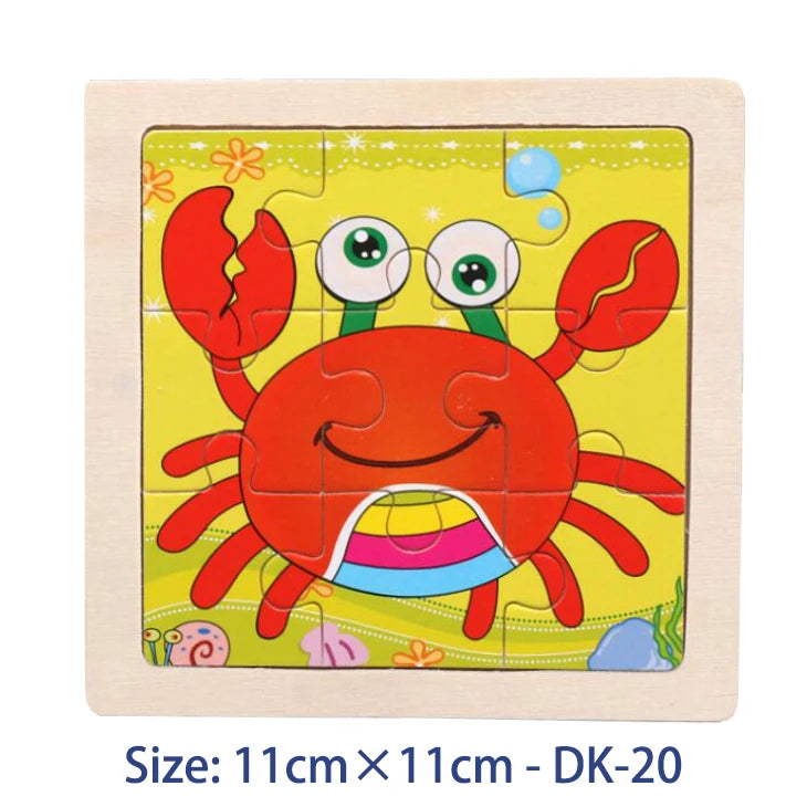 11cm/4.33in Kids Wooden Jigsaw Puzzle Games Cartoon Animal Vehicle Pattern Children Montessori Educational Toys