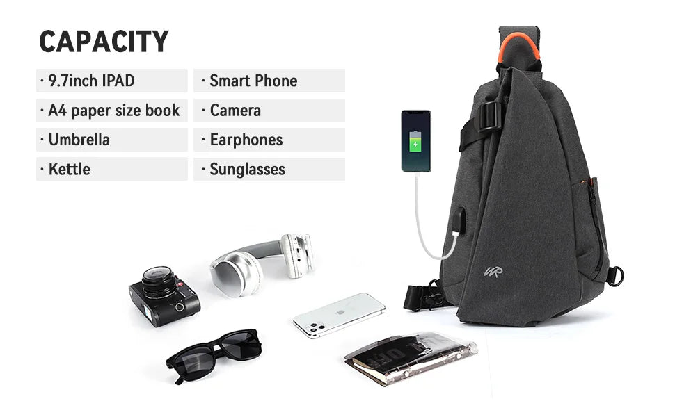 Anti-Theft Crossbody Sling Bag for Men Women,Small Backpack One Shoulder Bag, Chest Bag Sling Backpack for Hiking Biking Travel